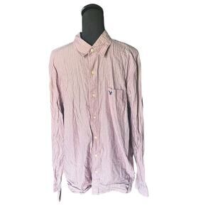 American Eagle Men’s Red Striped Button-Up Shirt | Cotton Casual